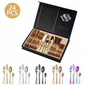 Popular 24-Piece All-Steel Tableware Set Gift <b>Box</b> Packed Flatware Set with Knife Fork Spoon Teaspoon Cutlery Set for Wedding - Product Image 2