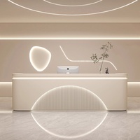 Bureau d'accueil moderne minimaliste en bois massif avec éclairage LED, écologique et durable, pour hôpital, supermarché, bureau, hall d'entrée, hôtel