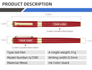 Stylo à encre gel personnalisé de luxe avec logo, silhouette dorée, stylos d'affaires 0,5 mm, écriture rouge, métal, papeterie de bureau pour promotion - Product Image 2