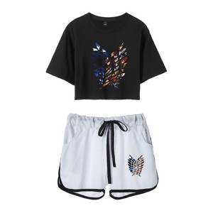 Conjunto de ropa urbana con logo de <span class=keywords><strong>Attack</strong></span> <span class=keywords><strong>on</strong></span> Titan, cuello mandarín, manga corta y ombligo expuesto para mujer - Product Image 4