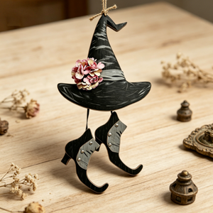 Décoration Suspendue 2D Sorcière d'Halloween - Chapeau, Chaussure, Panneau, Couronne en Bois <span class=keywords><strong>Hocus</strong></span> <span class=keywords><strong>Pocus</strong></span> pour Murs, Réutilisable et Durable pour Usage Intérieur - Product Image 1