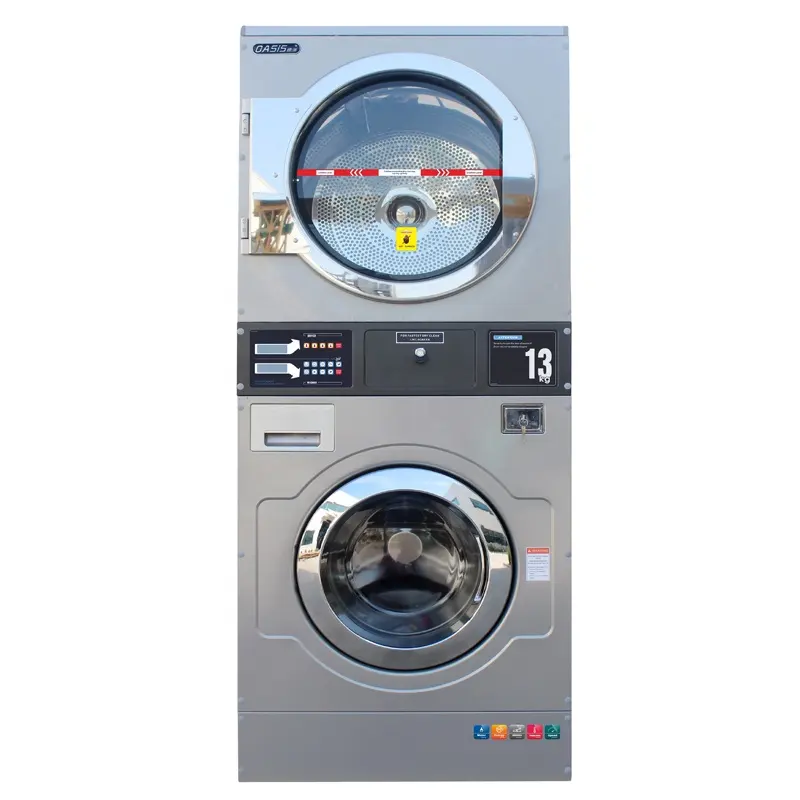 Lave-linge séchant empilable de grande capacité 13Kg Machine à laver à pièces/cartes Séchage de l'équipement de blanchisserie en bon état