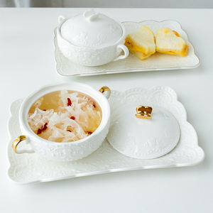 Cuenco <span class=keywords><strong>de</strong></span> cerámica blanca <span class=keywords><strong>para</strong></span> sopa con tapa, tazón <span class=keywords><strong>de</strong></span> porcelana con dos asas <span class=keywords><strong>para</strong></span> aliviar el postre, tazón <span class=keywords><strong>de</strong></span> cereales, <span class=keywords><strong>precio</strong></span> al por mayor - Product Image 1