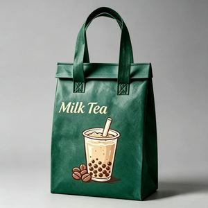 กระเป๋าเก็บความร้อนแบบพิมพ์ลายเองสำหรับกาแฟ ชานม ทำจากผ้าไม่ถักทอ รีไซเคิลได้ พร้อมฉนวนกันความร้อน สำหรับส่งอาหาร บรรจุภัณฑ์ฟอยล์อะลูมิเนียม สำหรับเบเกอรี่ - Product Image 2