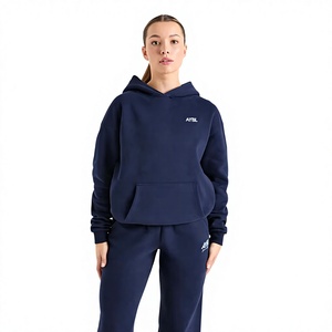 <b>Women's</b> <b>Navy</b> Blue Hooded Sweatshirt With Front Pocket With Custom Logo Casual <b>Fleece</b> Pullover Autumn Wear - Product Image 1