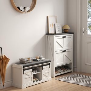 SENYU Farmhouse <b>Shoe</b> Rack <b>Bench</b> With <b>Storage</b> Seat White Wood 2-Tier Entryway Furniture Freestanding - Product Image 6