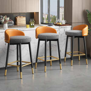 Sillas de Barra Económicas de Metal, Estilo Nórdico Moderno, Juego de Muebles para el Hogar, Sillas Altas de Cocina de Cuero Dorado de Lujo con Respaldo - Product Image 5