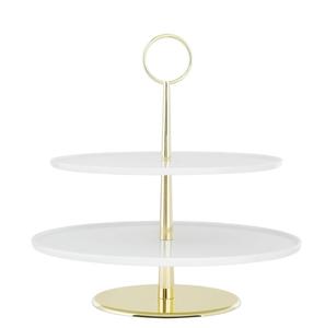 La mejor venta de lujo de 2 niveles de mármol blanco soporte para pastel logotipo personalizado redondo estilo Ins para Hotel hogar restaurante decoración de boda - Product Image 4