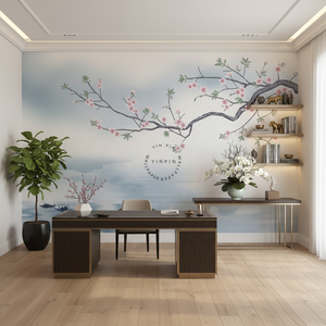 Papel Tapiz Autoadhesivo Impermeable para Decoración de Paredes Interiores <span class=keywords><strong>del</strong></span> Hogar, con Diseño de Barcos de Pesca, Ramas de Flores y Paisaje de <span class=keywords><strong>Lago</strong></span>, Estilo Chino - Product Image 2