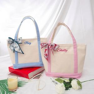 Bolsa de lona bordada con nombre personalizado, bolsa de hombro de playa de colores combinados, regalo para ella, envío directo - Product Image 2