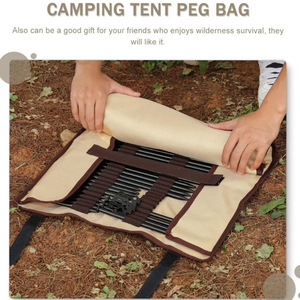 Cross Border Outdoor Tent Peg Storage <b>Bag</b> Oxford Fabric Multi Functional Camping <b>Tool</b> <b>Roll</b> With Hammer And Rope Khaki Color - Product Image 3