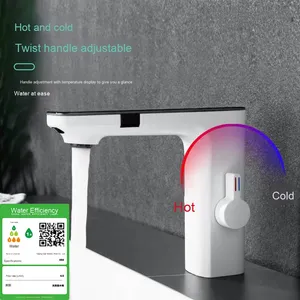 Hiện Đại Duy Nhất Xử Lý Brass Lưu Vực Vòi Cảm Biến Hồng Ngoại Hiển Thị Nhiệt Độ Phòng Tập Thể Dục Nóng Lạnh Nước Kép Sử Dụng Duy Nhất Xử Lý Gốm - Product Image 2