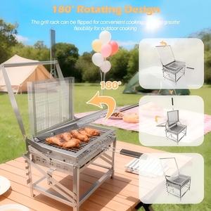 Griglia a <span class=keywords><strong>Carbone</strong></span> Portatile per <span class=keywords><strong>Barbecue</strong></span> all'Aperto, Multifunzionale e Pieghevole, con Altezza Regolabile e Design Rotante - Product Image 3