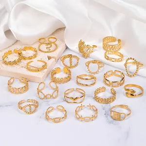 Atacado inoxidável jóias mulheres-Hovanci anel de aço inoxidável feminino, joias banhadas a ouro simples para mulheres 7