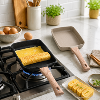 Poêle à Tamagoyaki Classique, Base Composite, Poignée en Bakélite, Revêtement Antiadhésif en Granit, Poêle à Omelette Bicolore
