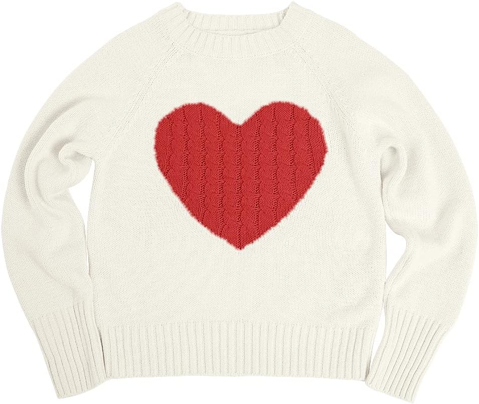 Girls' Winter Long Sleeve Crewneck Cotton Pullover Sweaters Cute Heart Pattern Cardigan Tops Made of Cotton