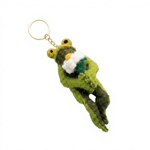 Llavero de rana de fieltro ecológico, hecho a mano, tradicional, premium, con adorno floral, tamaño personalizado, pequeño, de dibujos animados, animal, Navidad - Product Image 3