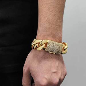 Aço Inoxidável Personalizado 9mm 10mm 12mm 15mm 18mm Banhado A Ouro Hip Hop Jóias Zircon Cadeia Cubana Pulseira De Ouro Colar para Homens - Product Image 5