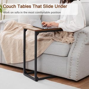 Set of 2 C Shaped <strong>Side</strong> <strong>Tables</strong> <strong>Skinny</strong> Thin Sofa <strong>Tables</strong> for Small Space Living Room Bedroom Bedside Rustic Brown - Product Image 6