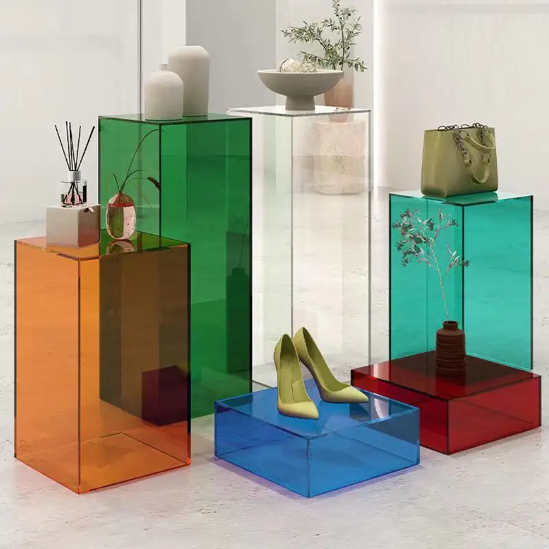 TDP Shoes Bags Display Stand Clothing Display with Shelves for Fashion Showroom Display Acrylic Clothes Rack