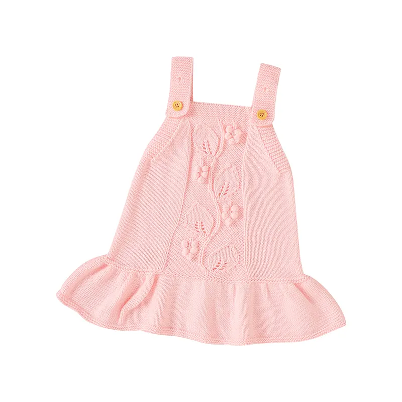 Mimixiong Baby Girl Dress Summer Flower and Leaf Embroidery Pattern Knitted Sleeveless Toddler Newborn Infant Dress