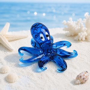 Figurine de pieuvre en verre bleu faite à la main, sculpture d'animal mignonne, décoration - Product Image 1