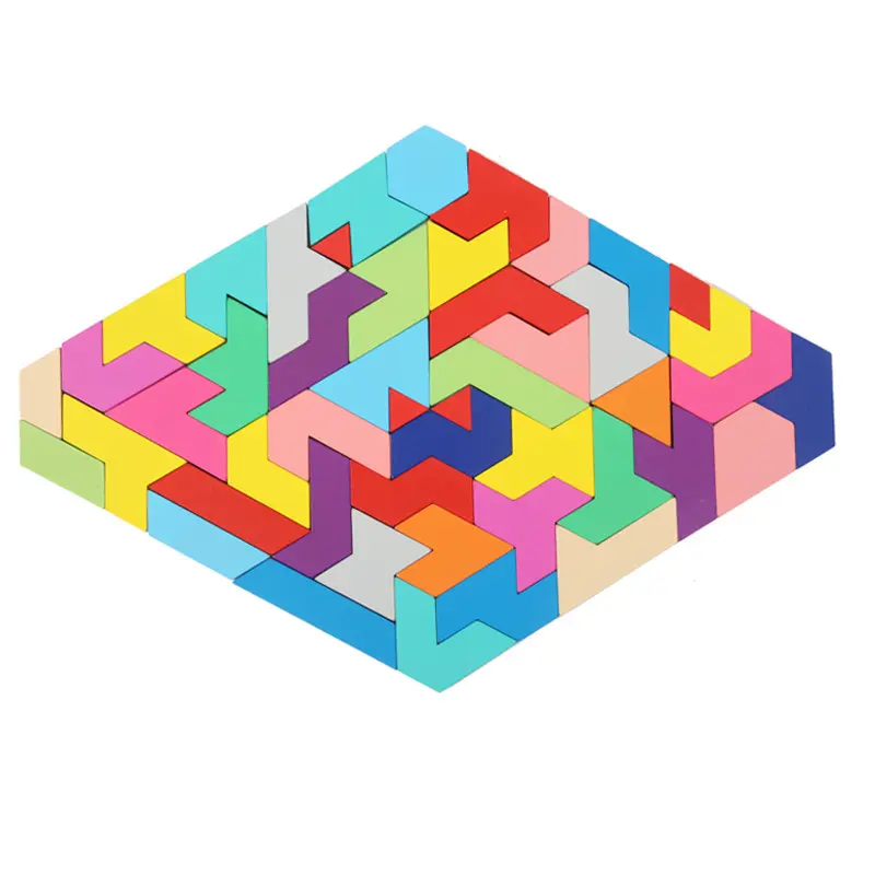 Children Wooden Diamond Honeycomb Rectangle Puzzle Colorful Shape Matching Blocks Set