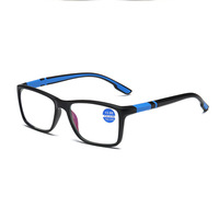 Lunettes de lecture progressives classiques unisexes prêtes à l'emploi OEM, anti-lumière bleue, en plastique bleu/rouge, avec étui