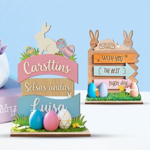 DAMAI Easter Colorful Bunny Slogan Wooden Ornaments Tabletop Decor Crafts for Spring Garden Party Home Festive Display Supplies - Product Image 3