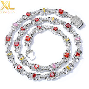 Hip Hop New Style 18K Gold Plated Link <b>Chain</b> Necklace 10MM Geometric Shape Design Red Zircon Brass Necklace WomenJewelry - Product Image 2