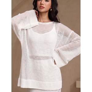 Pull décontracté à épaules tombantes marron café pour femmes - Product Image 3