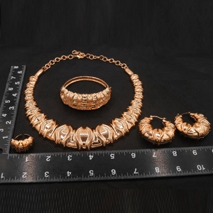 Ý mạ vàng trang sức Set trong Rose Gold màu kết cấu sóng thiết kế Phụ nữ hoàn chỉnh Set với Vòng Cổ Vòng đeo tay bông tai vòng - Product Image 4