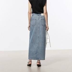 Jupe longue en jean bleu 100 % coton personnalisée pour femme, taille haute, fendue, style vintage délavé - Product Image 5