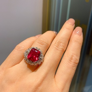 <b>Dainty</b> Vintage Jewelry Eco-friendly Copper 10*12mm Red Corundum Zircon Women Trendy <b>Rings</b> for Feminine Daily Elegance - Product Image 3