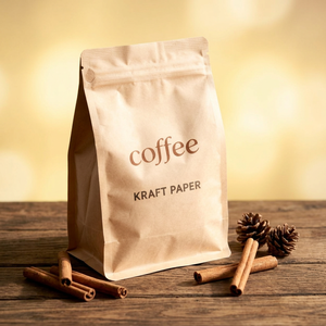 Sac à café en papier kraft imprimé sur mesure de haute qualité, écologique, à fond plat, avec valve et fermeture éclair - Product Image 1