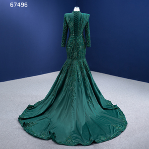 Rsm67496 Nouvelle robe de soirée élégante en satin brodé vert musulman avec traîne détachable 2022 - Product Image 3