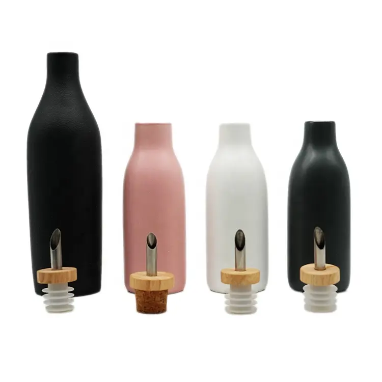 Bottiglia di olio in ceramica per uso alimentare con ugello per olio bottiglia da cucina in ceramica nera/rosa/bianca 250/500ml