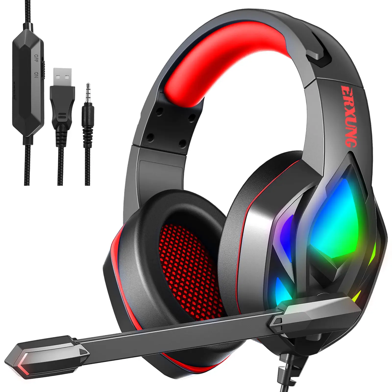 Gaming Mehrfarbiges 3,5-mm-Audio-Allround-Headset USB-Kopfhörer mit Geräusch unterdrückung und Mikrofon