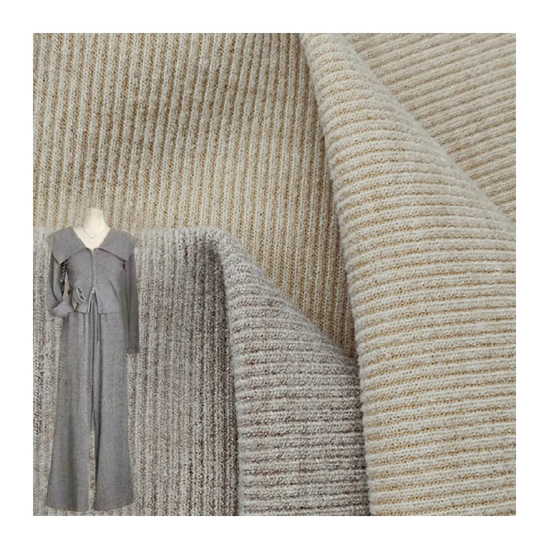 New Design 280GSM Faux Wool Cashmere Knitted Rib Fabric Solid Heavyweight Winter Coat & Garment Material for Curtain Use