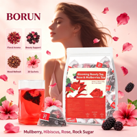 Sachets de thé OEM ODM Roselle, Mûre et Rose 150g (5x30 sachets) – Embellit la peau, nourrit l'apparence, améliore l'humeur – Infusion à l'eau chaude ou froide