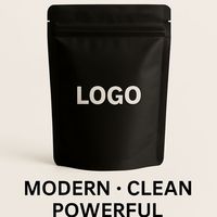 Sac d'emballage de grains de café noir à fond plat réutilisable imprimé personnalisé 125G 250G 500G feuille d'aluminium plastique PET avec zip-lock