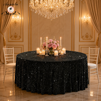 Nappe ronde en velours noir ANNIELU avec sequins, nappe scintillante pour mariage, banquet, fête, décoration d'événements