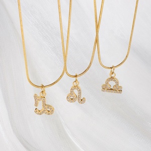 Collier élégant pour femme, bijoux délicats, plaqué or 18 carats, acier inoxydable, pendentif en strass, cristal zircon, signe <span class=keywords><strong>du</strong></span> zodiaque - Product Image 2