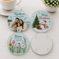 Sous-verre carré en verre trempé UV de 10 cm, épaisseur 4 mm, bords arrondis de sécurité avec 4 patins en silicone pour décoration de table DIY