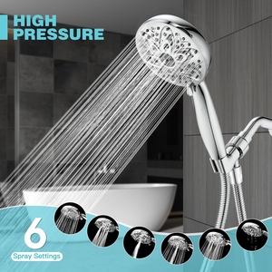 Bathroom <b>Accessories</b> High Pressure Chrome Handheld <b>Shower</b> Head 6 Setting With Long <b>Shower</b> Hose Complete Set - Product Image 5