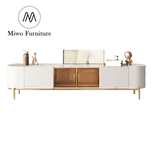 Modern Home Furniture Stone Top Coffee Table TV Stand Golden Metal Legs Set Living Room Wood TV Cabinet Console
