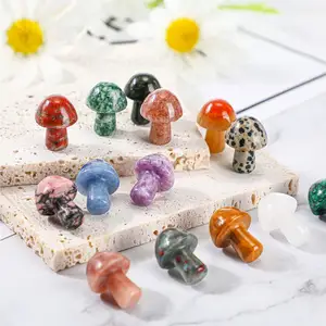 Polished Semi-Precious Crystal Healing Reiki Mini Cute Mushroom Stone Pendent Gemstone Sculpture Decor