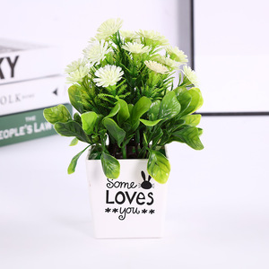 Plante artificielle en pot Qi Xing 10x19 cm, mini bonsaï en plastique, décoration d'intérieur, chrysanthème du soleil - Product Image 5