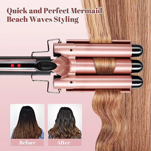 Rizador de Pelo Eléctrico Portátil PUDU de <span class=keywords><strong>Tres</strong></span> Barriles de Cerámica con Pantalla LCD Iónica y Ondulador de Pelo Automático de Triple Barril - Product Image 2