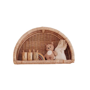 Rattan <b>Wall</b> Mounted <b>Storage</b> Rack Arched Desktop Organizer For Living Room Home Decor <b>Hanging</b> Shelf With Single Layer Design - Product Image 5